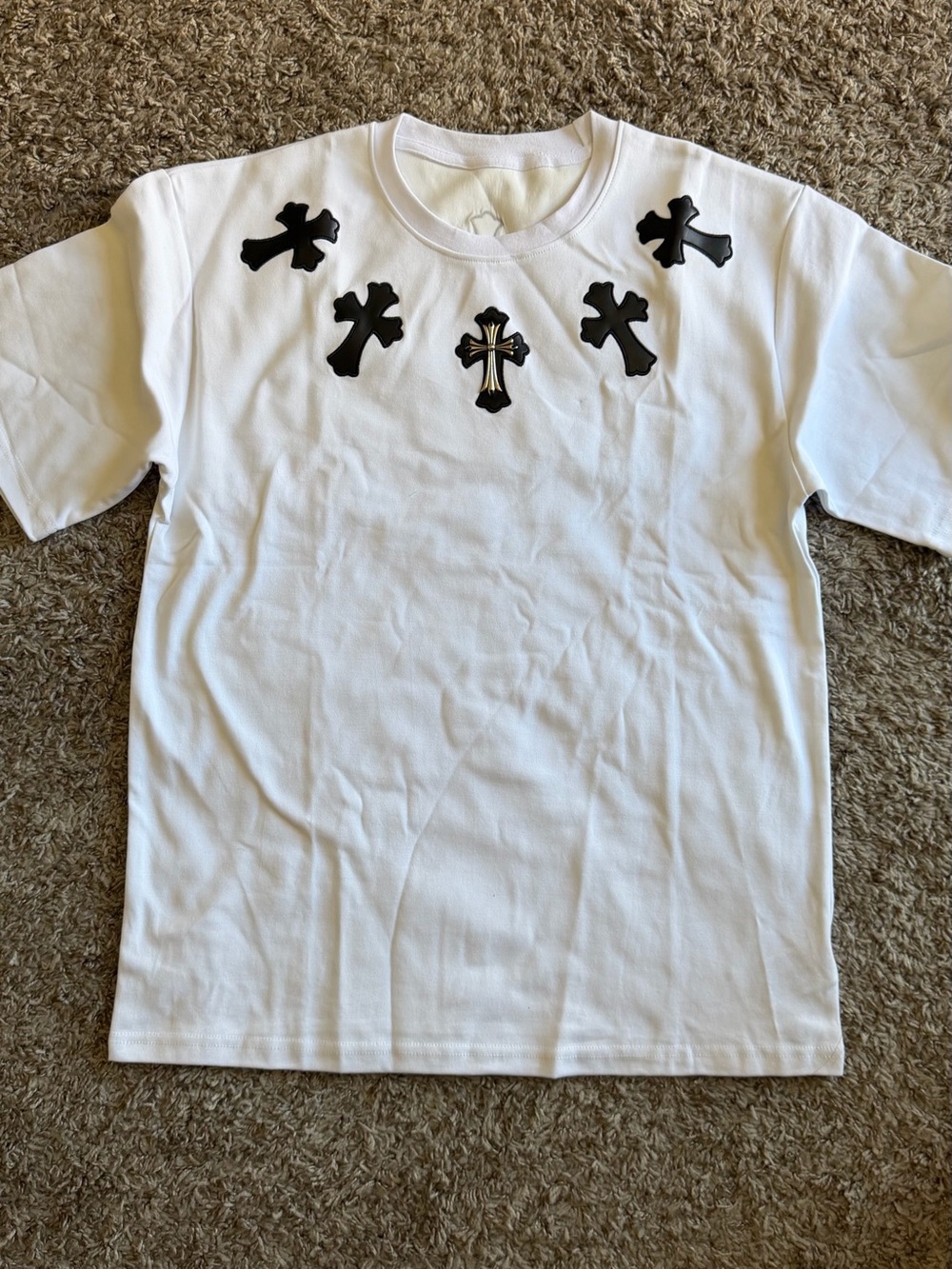 Chrome Hearts White Short Sleeve Tee with Black Cross Motifs